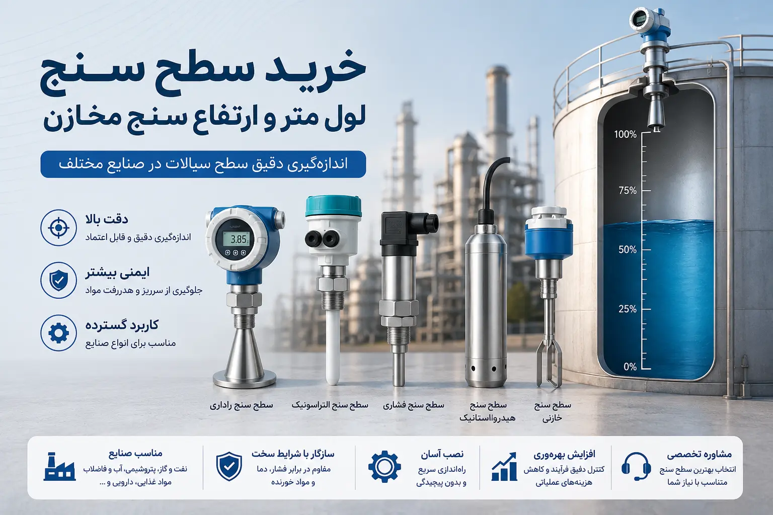 خرید سطح سنج | قیمت لول متر صنعتی، راداری و التراسونیک