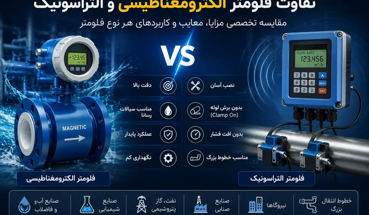 تفاوت فلومتر الکترومغناطیسی و التراسونیک | مقایسه فلومتر مغناطیسی و التراسونیک | مقایسه انواع فلومتر صنعتی
