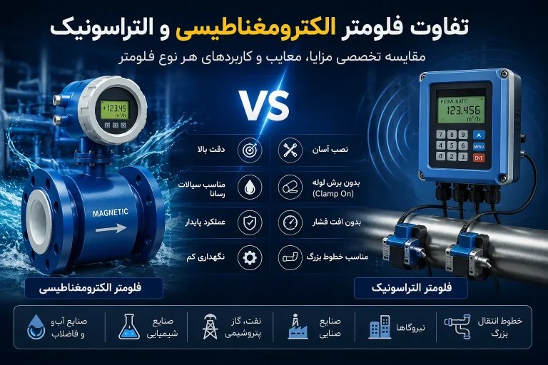 تفاوت فلومتر الکترومغناطیسی و التراسونیک | مقایسه فلومتر مغناطیسی و التراسونیک | مقایسه انواع فلومتر صنعتی